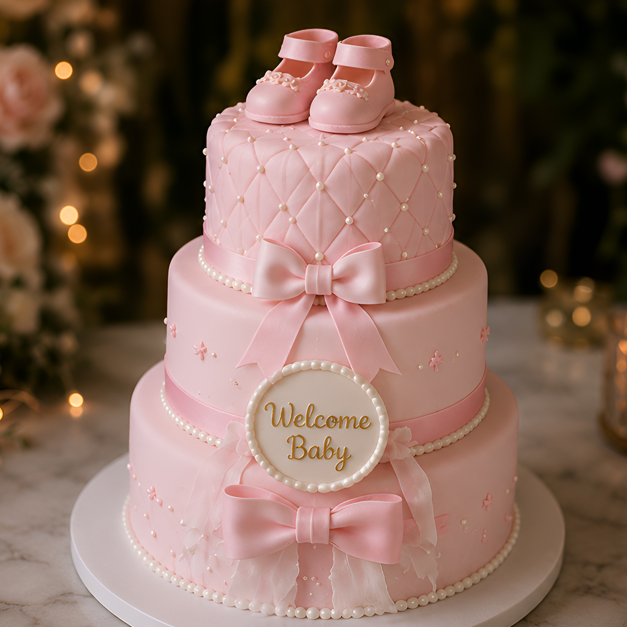 Pink Baby Shower Three Tier Designer Cake